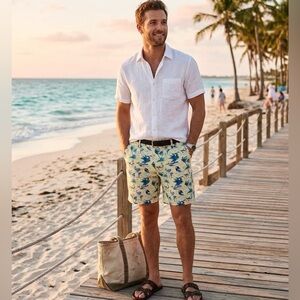 Chaps Yellow Bermuda Shorts with Blue and Green Print